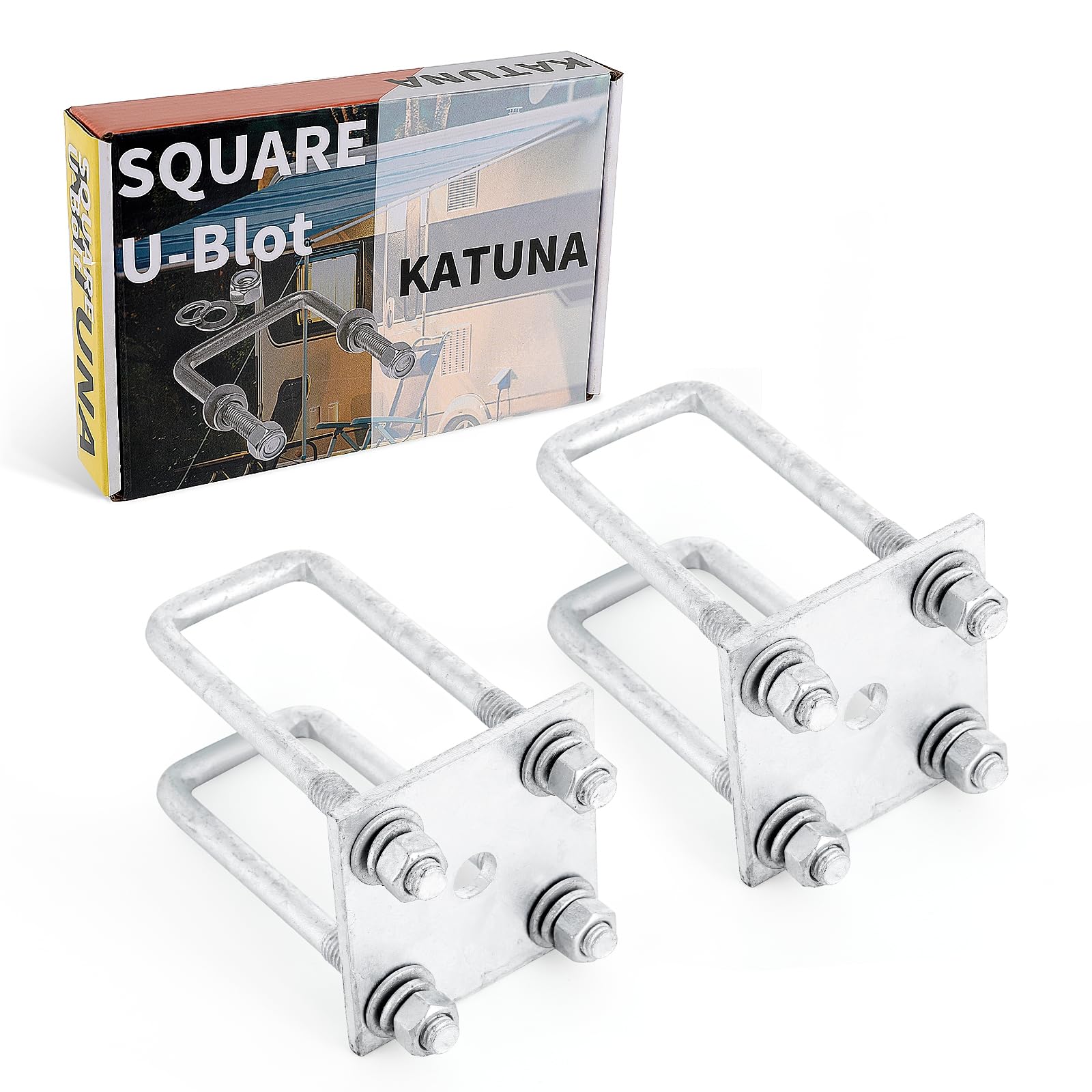 Hot-dip Galvanized Zinc Square U Bolt Kit for Boat Trailer Axle Leaf Springs, for 2x2 Axle - 5 1/4'' Long,2 inch Wide Square U-B